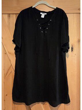 SoSik Women’s 2X Black Short Sleeve Top Lace up Rayon